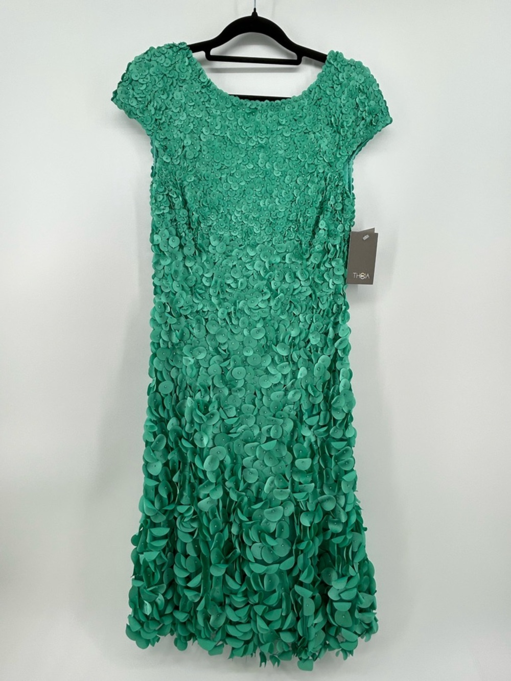 Theia Green Petal Cocktail Dress